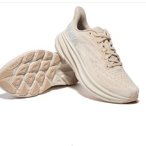 - HOKA WOMENS CLIFTON 9
(SHIFTING SAND/EGGNOG)
$169 size 8 B